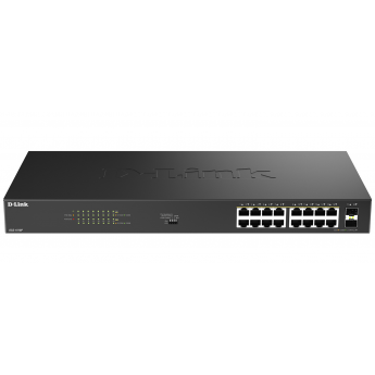 Конфигурируемый коммутатор D-LINK DGS-1018P/B1A с 16 портами 10/100/1000Base-T, 2 портами 1000Base-X SFP и DIP-переключателем (16 портов PoE 802.3af/at, PoE-бюджет 240 Вт)