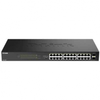 Конфигурируемый коммутатор D-LINK DGS-1026P/A1A с 24 портами 10/100/1000Base-T, 2 портами 1000Base-X SFP и DIP-переключателем (24 порта PoE 802.3af/at, PoE-бюджет 240 Вт, дальность до 250 м)