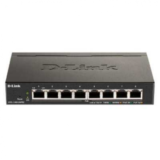 Настраиваемый L2 коммутатор D-LINK с 8 портами 10/100/1000Base-T (8 портов PoE 802.3af/at, PoE-бюджет 64 Вт) DGS-1100-08PV2/A4A