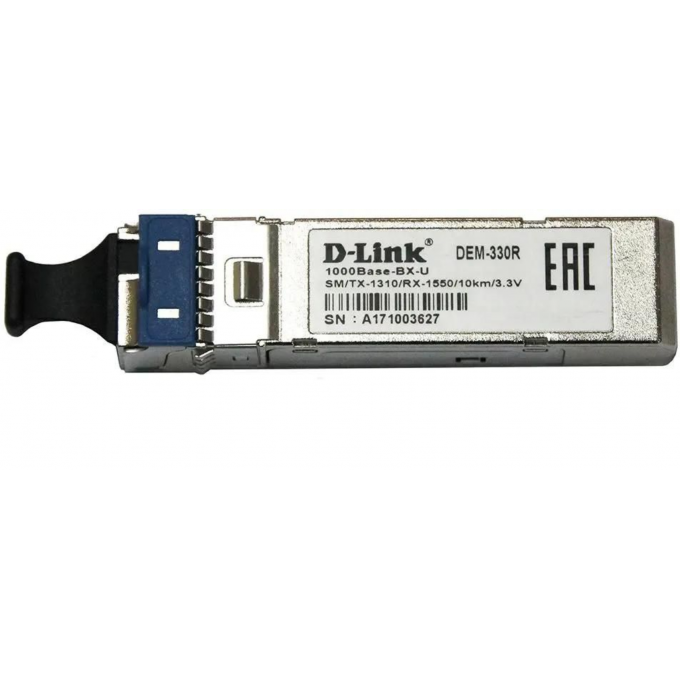 SFP-трансивер с 1 портом D-Link WDM 1000Base-BX-U (Tx:1310 нм, Rx:1550 нм) для одномодового оптического кабеля (до 10 км, разъем Simplex LC) 330R/10KM/A1B